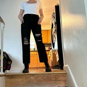 Vervet black distressed jeans,high waisted, raw hem at bottom, size 29